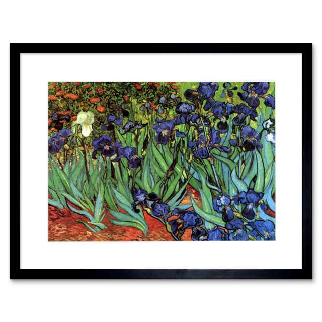 "Van Gogh Irises Flowers Floral Old Master Painting 9x7"" Black Framed Wall Art Print"