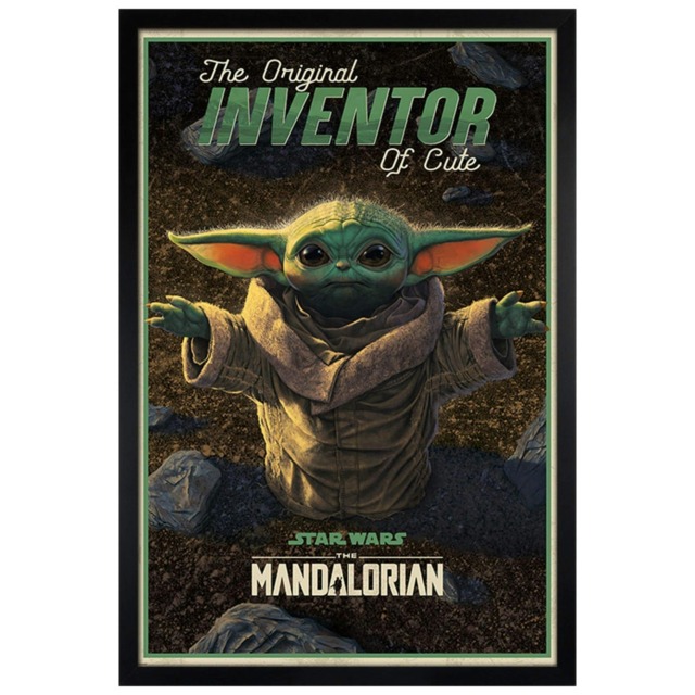 Black Wooden Framed Star Wars: The Mandalorian The Original Inventor of Cute Maxi Poster Multi