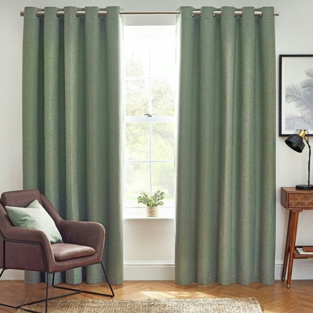 furn. Dawn Blackout Eucalyptus Eyelet Curtains (W)229cm x (D)137cm Multi