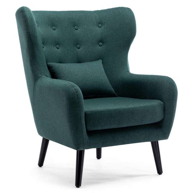 Winslow Wing Back Fabric Occasional Button Back Modern Accent Armchair (Green)