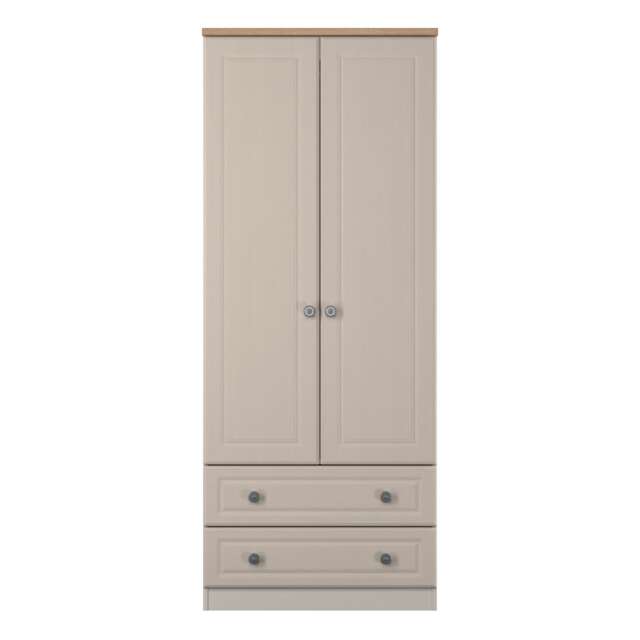 Surrey 2 Drawer Double Wardrobe in Kashmir Ash & Bardolino Oak (Ready Assembled) Cream Kashmir Ash & Bardolino Oak