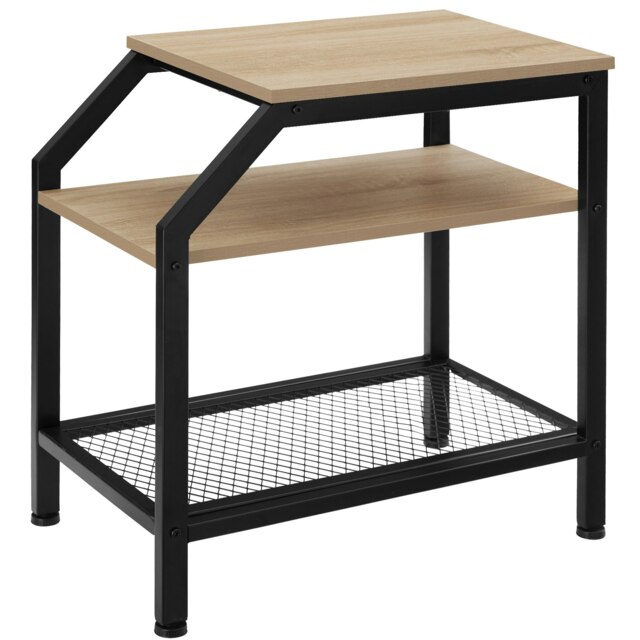 Bedside Table Plymouth - industrial style, with 2 shelves, grid shelf, 36.5 x 58.5 x 59.5 cm Brown Light Wood