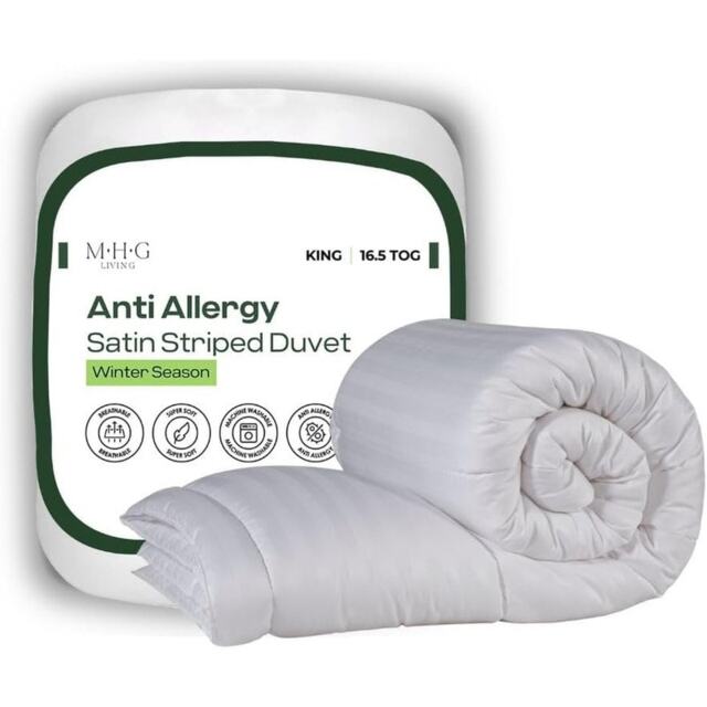 MHG Living 16.5 Tog Winter Striped Duvet Anti-Allergy Hypoallergenic Hollowfibre Quilt White King