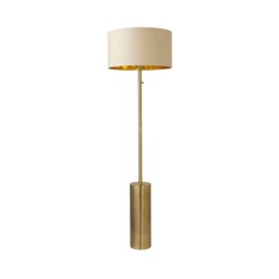 ValueLights Lexy Antique Brass Dimmable Floor Lamp Beige Gold Shade Cream