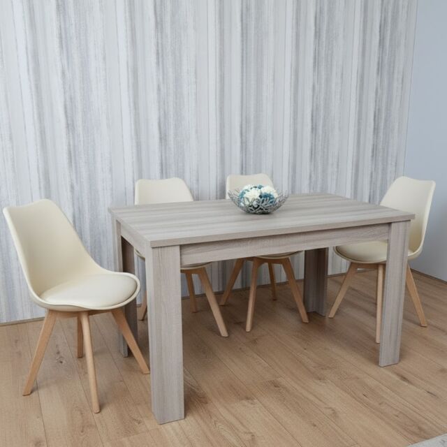 Kosy Koala Grey Dining Table Set with 4 Cream Plastic Chairs Modern Dining Furniture Set