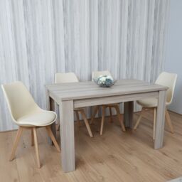 Kosy Koala Grey Dining Table Set with 4 Cream Plastic Chairs Modern Dining Furniture Set