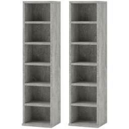 HOMCOM 204 CD Media Display Shelf Unit Set of 2 Blu-Ray Tower Rack w Adjustable Shelves Bookcase Storage Organiser, Cement Grey