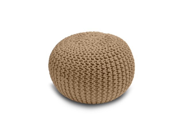 Knitted Pouffe Chunky Round Footstool Ottoman 100% Cotton Handmade Brown Tan