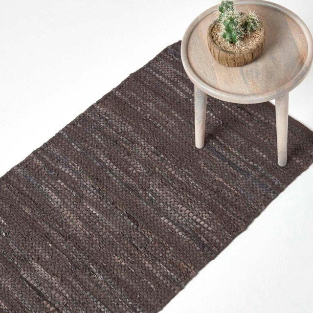 Homescapes Denver Leather Woven Hall Runner Brown - 66 x 200 cm Brown Brown