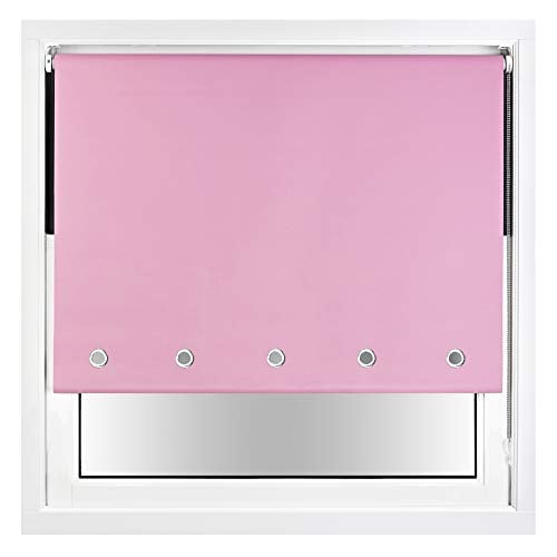FURNISHED Blackout Roller Blind with Round Eyelets & Metal Fittings Pink Pink (W) 110cm x (L) 210cm