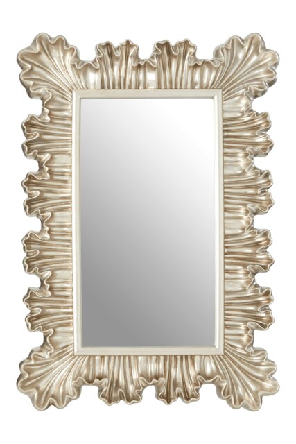 Champagne Finish Clamshell Design Wall Mirror,Symmetrical Pleated Hanging Mirror,Perfect Mounted Mirror Gold