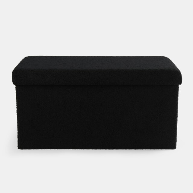 OHS Boucle Soft Long Rectangular Foldable Foot Stool Seat Storage Organiser Ottoman Black