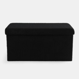 OHS Boucle Soft Long Rectangular Foldable Foot Stool Seat Storage Organiser Ottoman Black