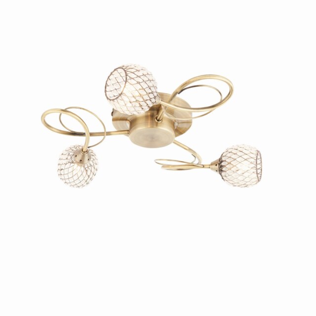 Aherne 3 Light Semi flush Antique Brass With Antique Brass Wire, Bead Shade, G9