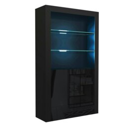 Black Display Cabinet 100cm Gloss Doors Free LED Modern Tall Unit Black