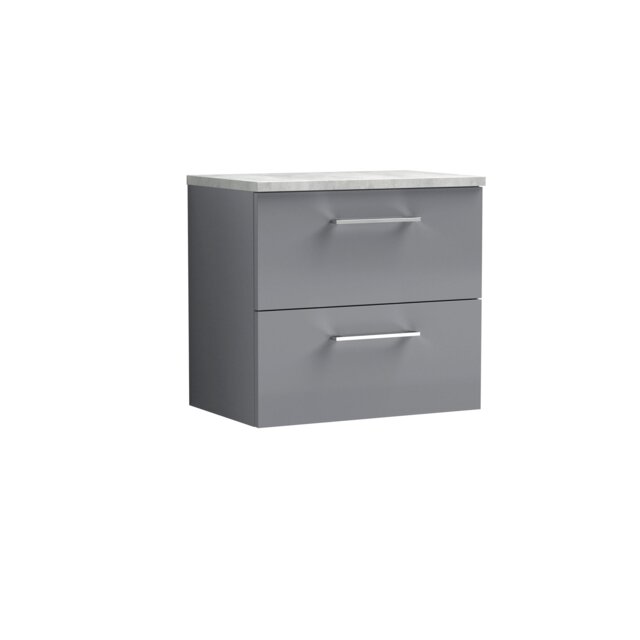 Balterley Level Wall Hung 2 Drawer Vanity Unit with Laminate Worktop for Stylish Compact Bathroom Storage Grey Satin Grey