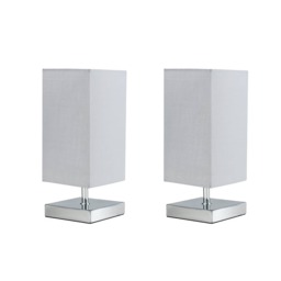 ValueLights Pair Yuko Chrome Touch Table Lamps Grey Shades & Bulbs Silver