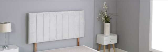 "White Plush Velvet 9 Panel Headboard White 4FT6 Double 26""inch Headboard"