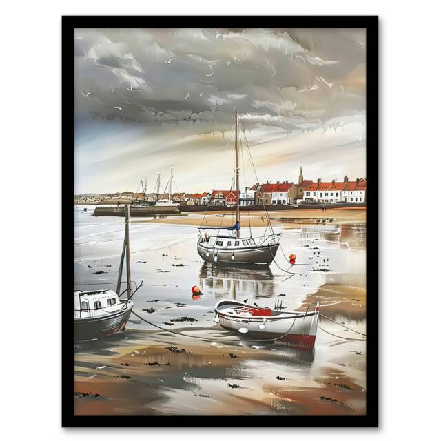 Fishing Boats English Coastal East Yorkshire Black Framed Wall Art Print A4