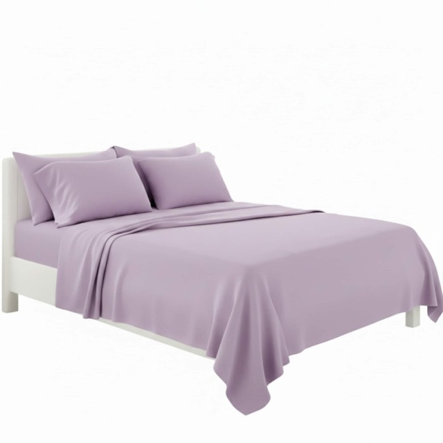 Plain Poly Cotton Easy Care Fitted Flat Sheet Matching Pillowcases Set Purple Single
