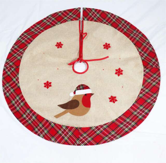 Christmas Tree Skirt Snowflakes Printed Pattern Burlap Hessian Linen Tree Base Cover Floor Mat Decore