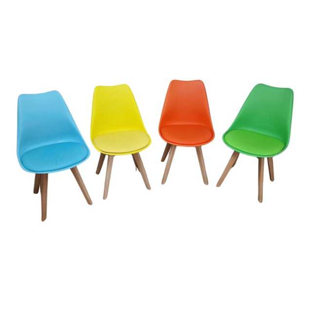 Set of 4 Colourful Tulip Wood Chairs Blue Orange Green Yellow Chairs