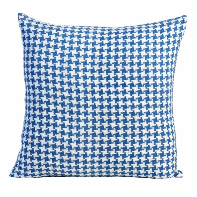 Homescapes Houndstooth Cotton Cushion Cover Blue - 60 x 60 cm Blue Blue 60 x 60 cm