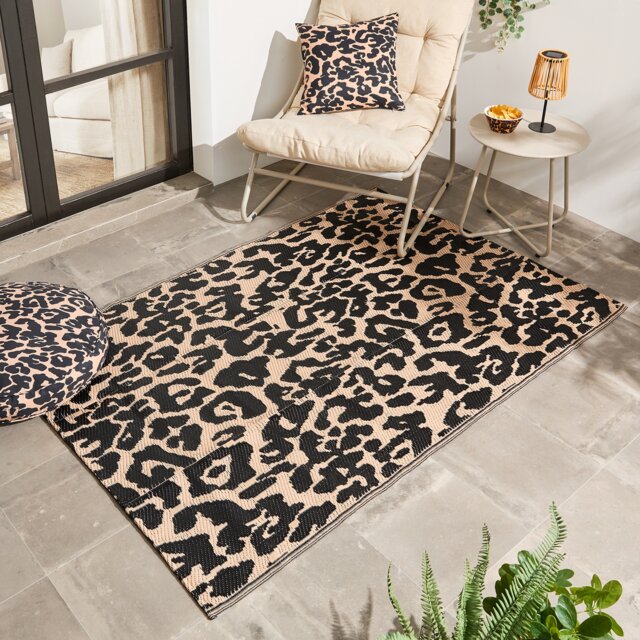 OHS Leopard Print Outdoor Garden Rug Water Resistant Area Mat