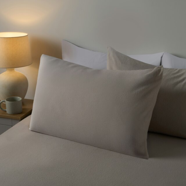 OHS 100% Brushed Cotton Soft Cosy Fleece 2 Pack Pillowcases Brown Natural