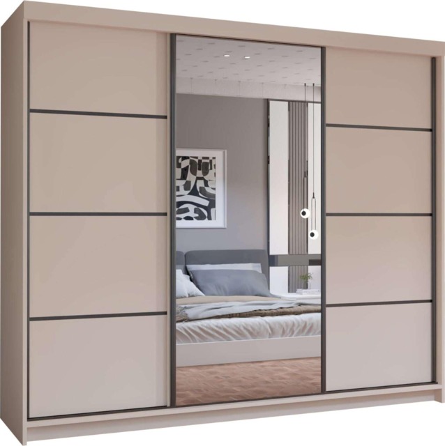 Primo 250cm 3 Door Sliding Mirror Wardrobe Available in White, Oak Sonoma, Cashmere & Artisan Cream 1