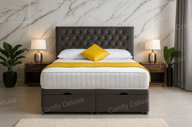 Divan Ottoman Grey Plush Chesterfield 2ft6 Small Single Bed Set With Headboard and Mattress