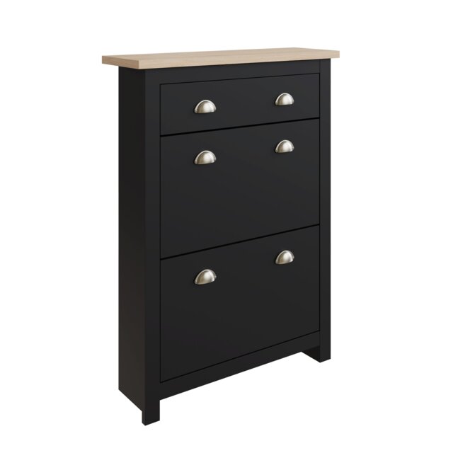 Lancaster 2 Door 1 Drawer Shoe Cabinet Black Black