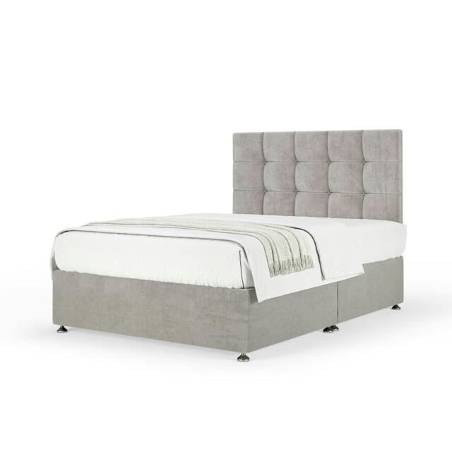 Memory Maestro Memory Foam Seal Grey Naples Velvet Divan Set And Pearl Headboard Super King