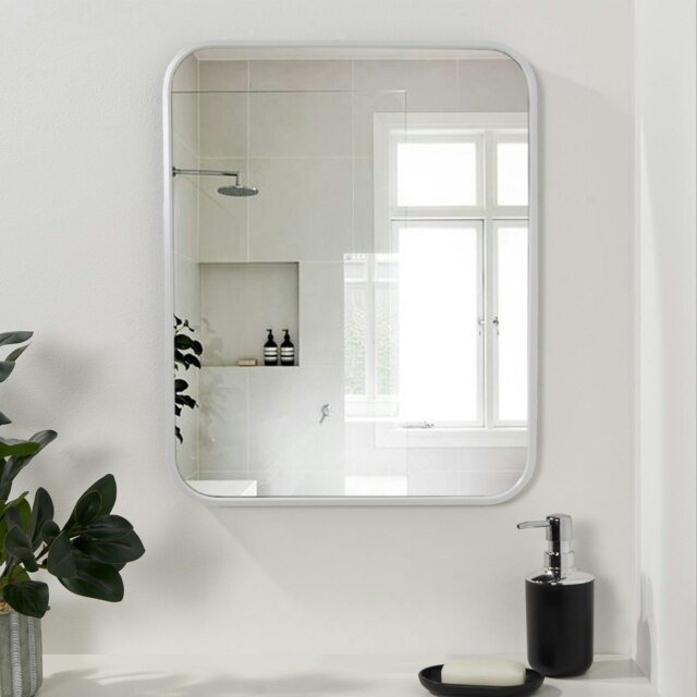 OHS Rectangular Wall Mounted Framed Vanity Glass Mirror, 54x42cm - White