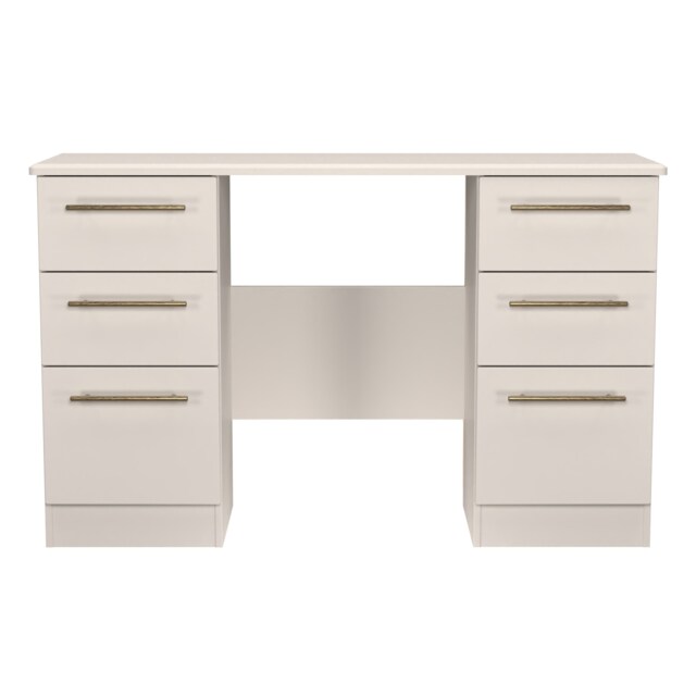 Helmsley 6 Drawer Kneehole Desk in Kashmir Matt (Ready Assembled) Cream Kashmir Matt