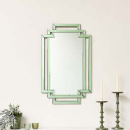 Green Glass Art Deco Rectangle Wall Mirror - 80cm X 50cm