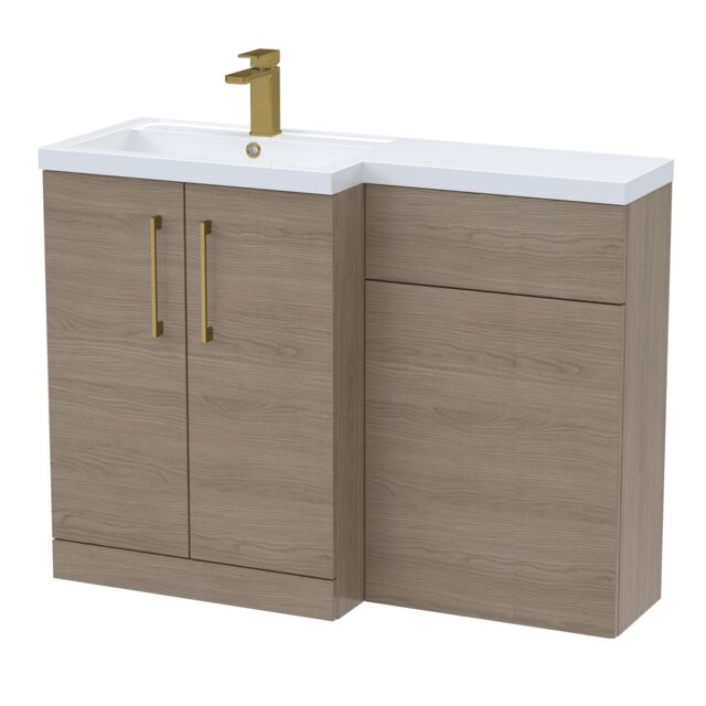 Balterley Left-Hand Bathroom Vanity and WC Unit Combination with Basin - Woodgrain Mid Oak with Handles Brown Grey Vicenza Oak