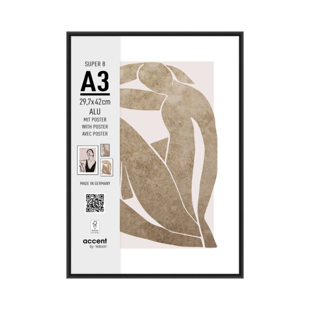 Accent by Nielsen Super 8 Aluminium Picture Frame with Art Print - Black - A3 (29.7x42cm)