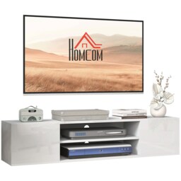 HOMCOM Floating TV Stand Cabinet for TVs up to 60 , Wall Mounted TV Unit with Open Shelf, Storage Cupboards and Cable Management for Living Room, White