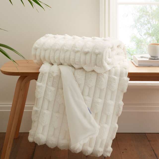 Bianca So Soft Carved Faux Fur Blanket Throw Cream