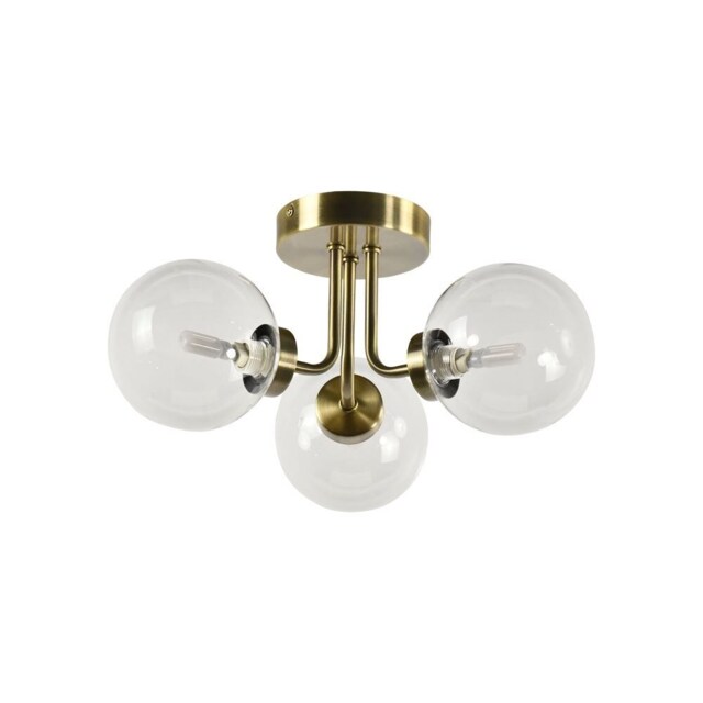 Dore - Antique Brass 3 Arm Ceiling Light with Clear Glass Shades