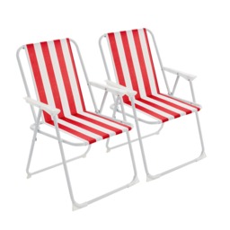 Harbour Housewares Folding Metal Beach Chairs - Red Stripe - Pack of 2 - Portable Outdoor Garden Camping Festival Seats
