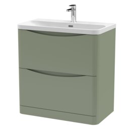 Balterley Arch Modern Bathroom Floor Standing 2 Drawer Vanity Unit & Ceramic Basin Green Satin Green