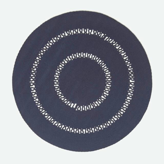 Homescapes Navy Crochet Braided Rug - 150cm Round Blue Navy