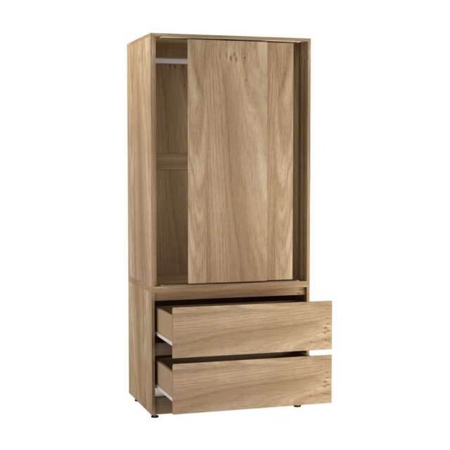 URBNLIVING 2 Sliding Door Wardrobe With 2 Drawers And Hanging Rail Brown Oak Doors 1