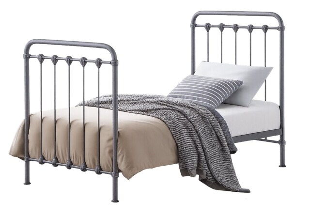 3ft Single Industrial,Traditional Black Silver Textured Tubular Metal Bed Frame,Strong,Rustic Style Bedstead Silver Black Silver Single