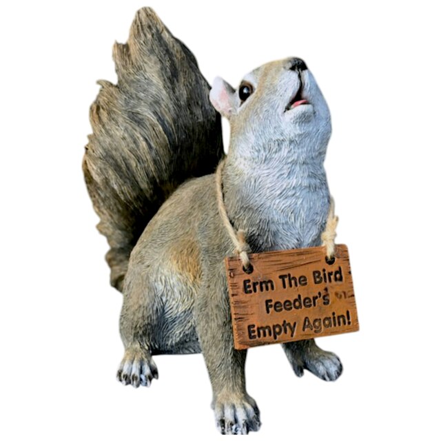 Cheeky Squirrel With Removable 'Bird Feeder's Empty' Sign Garden Ornament
