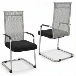 Office Guest Chairs Set of 2, Meeting Room Conference Chair w/ Metal Sled Base & Armrests, Soft Seat Cushion, Mid-Back Mesh Reception Chair for Home, Office, Grey
