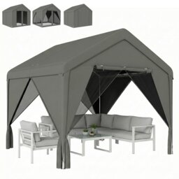 Outsunny 3 x 3 m Outdoor Patio Gazebo with Netting and Curtains, Dark Grey Grey Dark Grey 295L x 300W x 278H cm