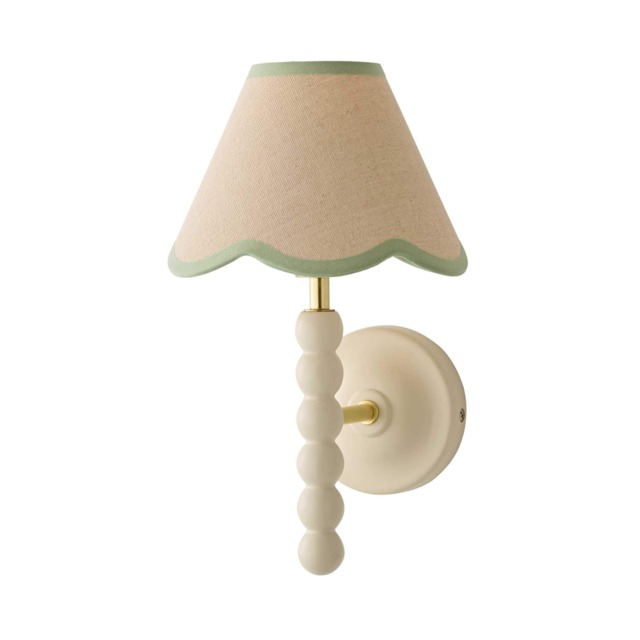ValueLights Bobble Cream Wall Light Green Trim Scallop Shade Cream Green